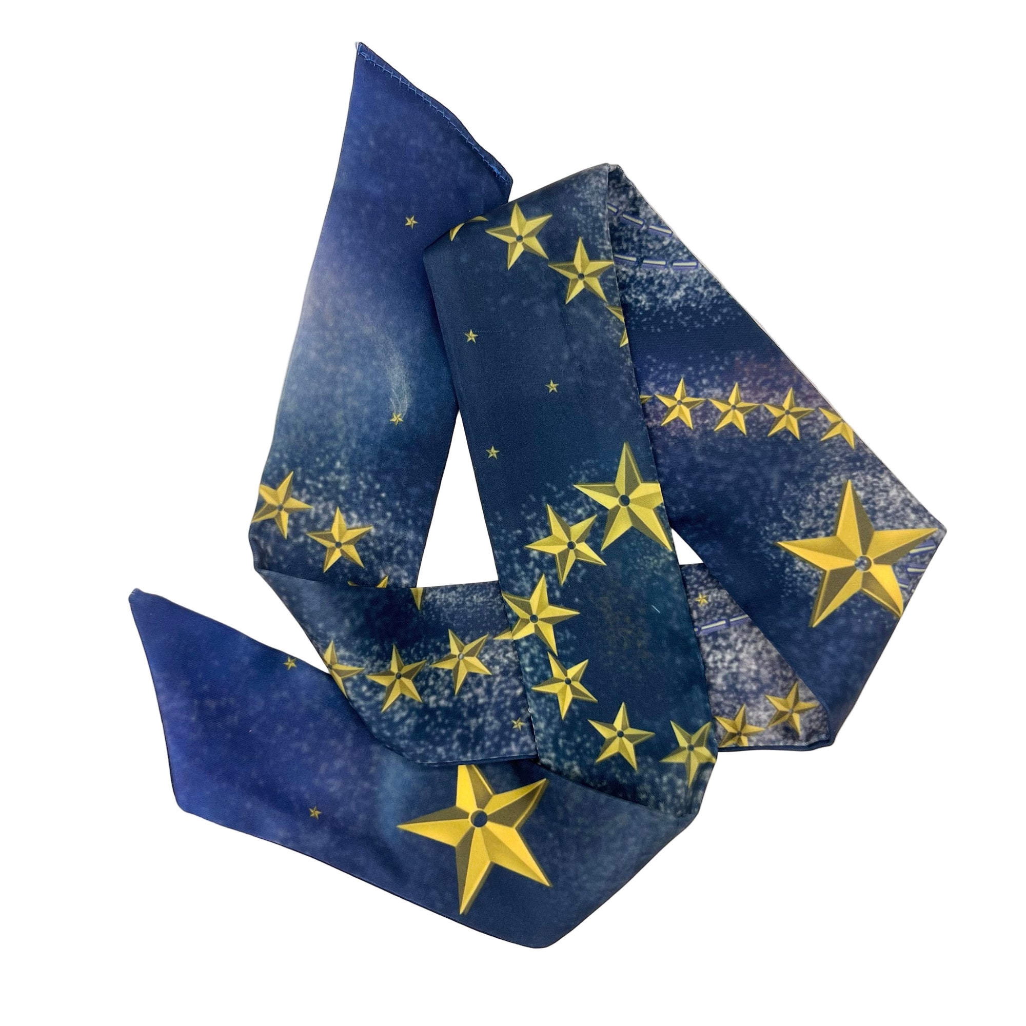 Blue Twilly with yellow stars on a white background